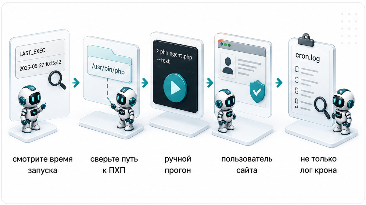 Схема проверки: от лога cron до LAST_EXEC и ручного прогона