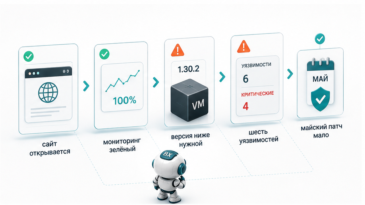 Сцена: сайт доступен, но версия bx-nginx на сервере ниже требуемой