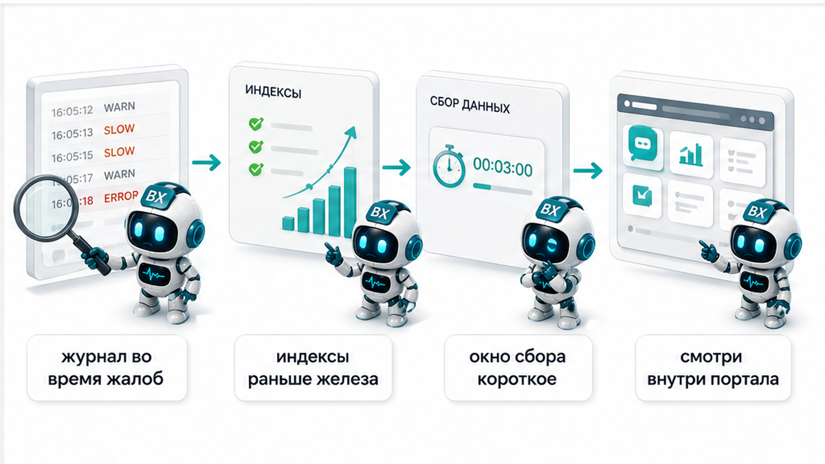 Схема диагностики: журнал жалоб, индексы и короткое окно сбора