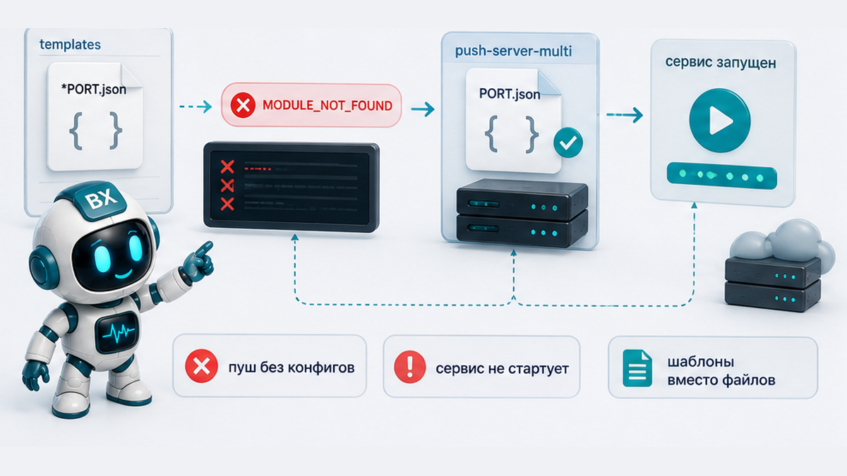 Как связаны шаблоны conf Push Server и MODULE_NOT_FOUND