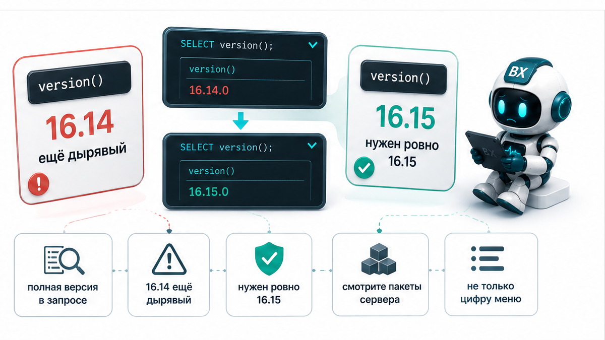 Схема проверки: version() и пакеты против цифры в меню