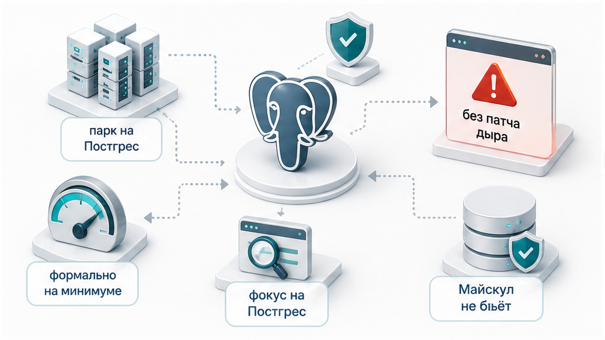 Схема: почему CVE бьёт по парку Bitrix на PostgreSQL, а не по MySQL