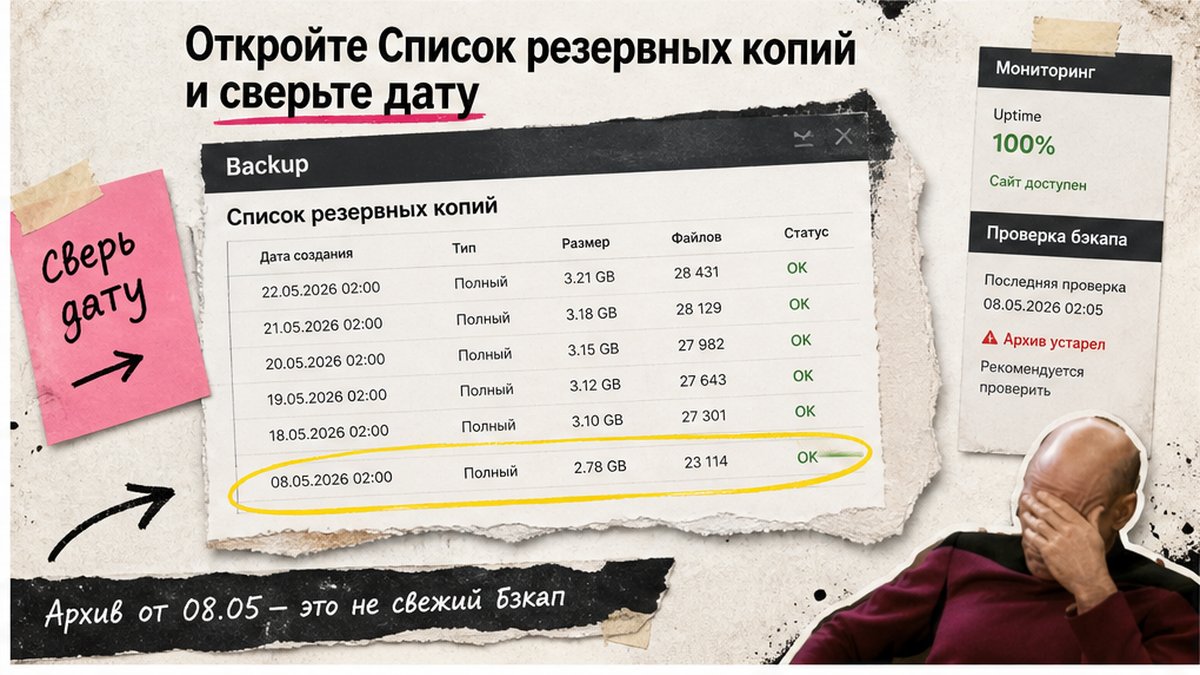 Чеклист списка резервных копий: сверить дату последней копии