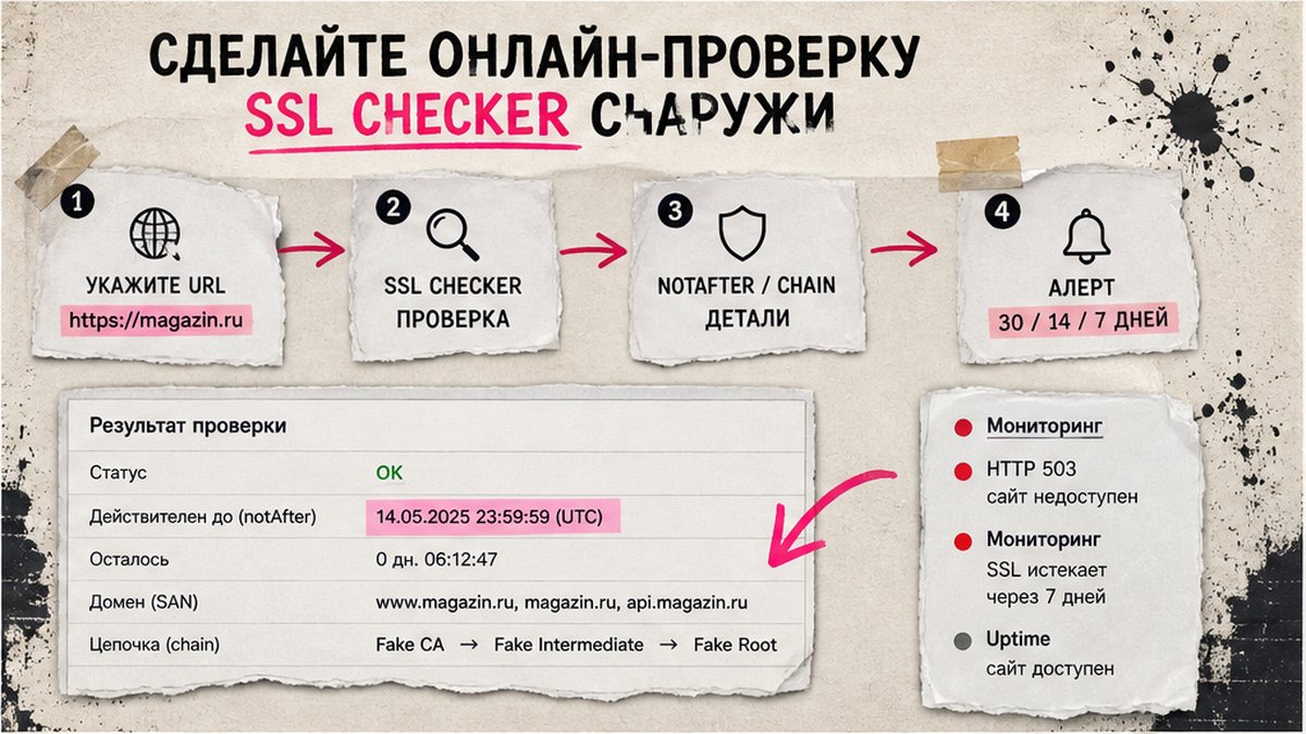 Схема онлайн-проверки SSL checker снаружи сайта