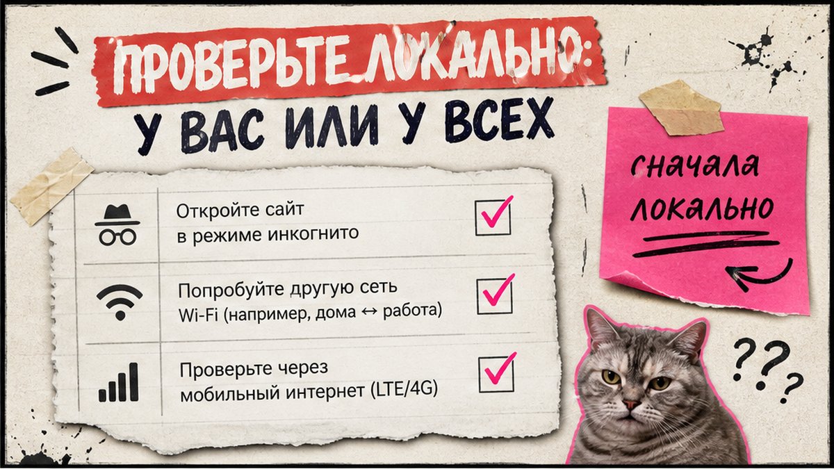 Чеклист: инкогнито, другой Wi‑Fi и LTE перед звонком хостеру