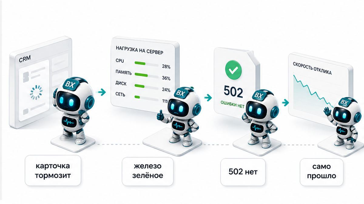 Схема инцидента: карточка тормозит при зелёном железе без 502