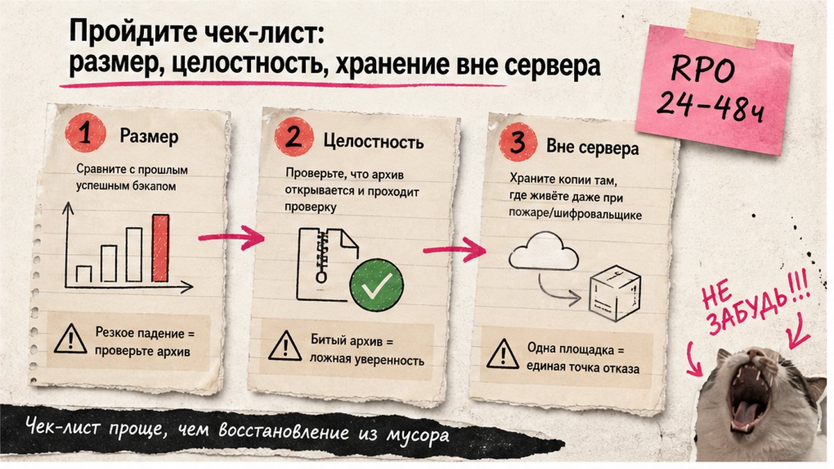 Схема чек-листа: размер, целостность, хранение вне сервера