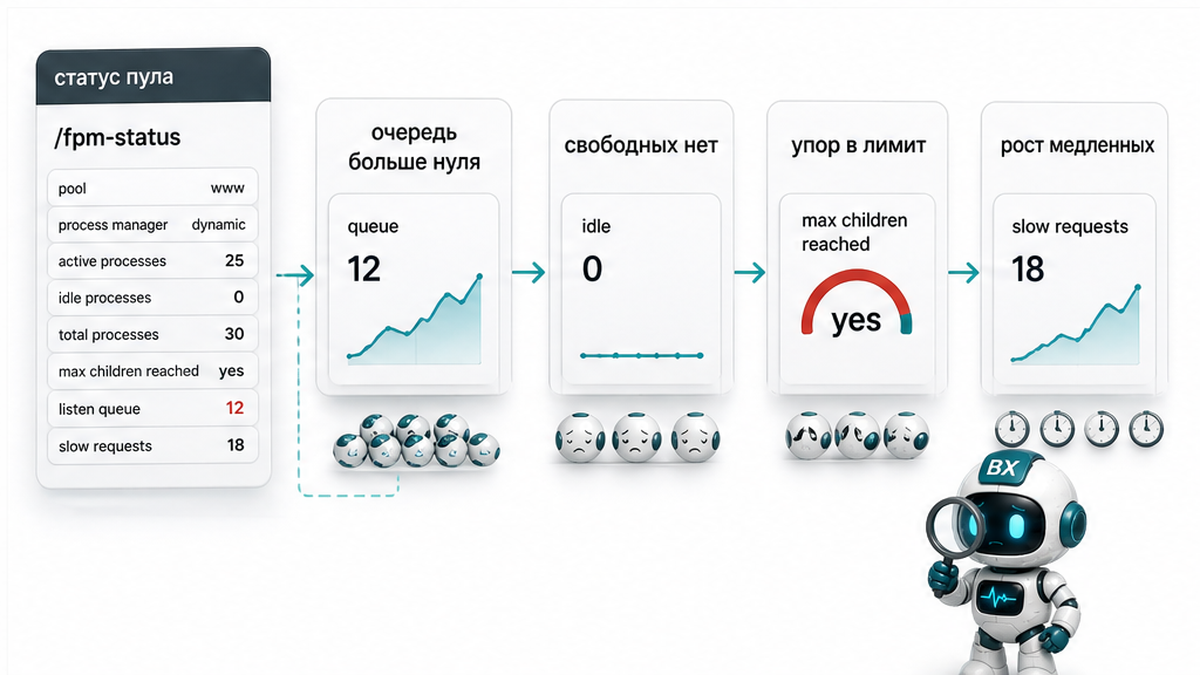 Схема метрик /fpm-status для алерта раньше HTTP-ошибок