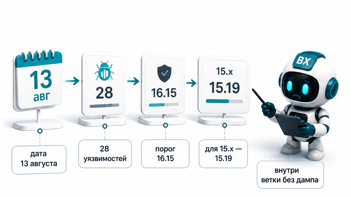 Схема: пороги миноров PostgreSQL после 13 августа
