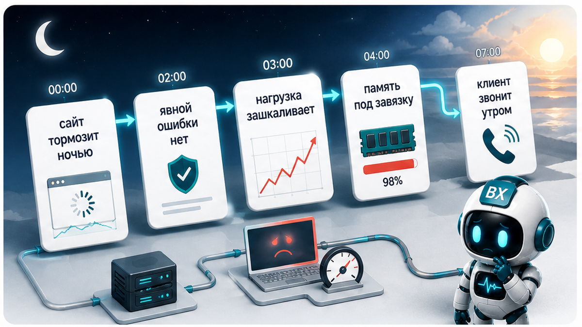 Схема ночной деградации: тормоза без 502 и утренний звонок клиента