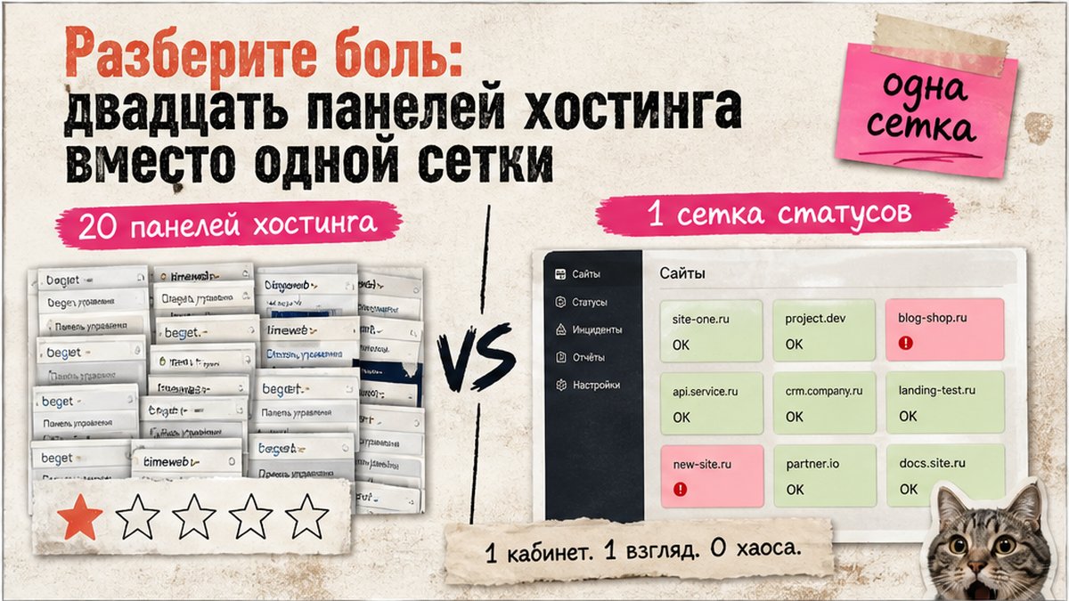 Таблица: двадцать панелей хостинга против одной сетки статусов в кабинете