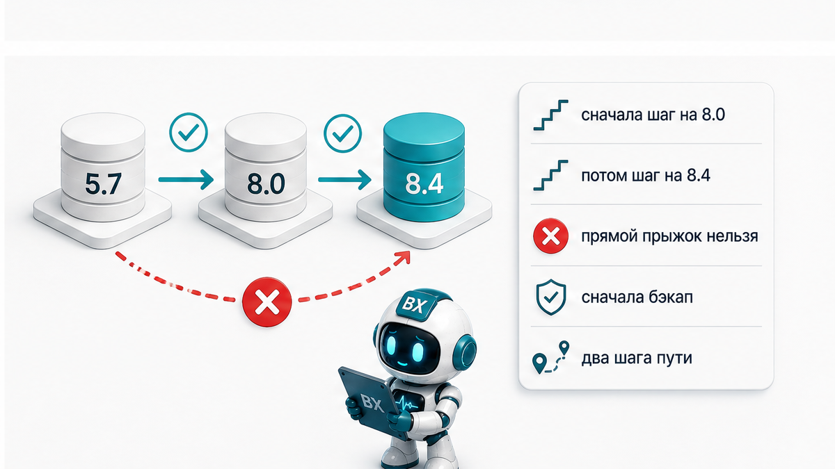 Чеклист: путь апгрейда 5.7 → 8.0 → 8.4 без прямого прыжка