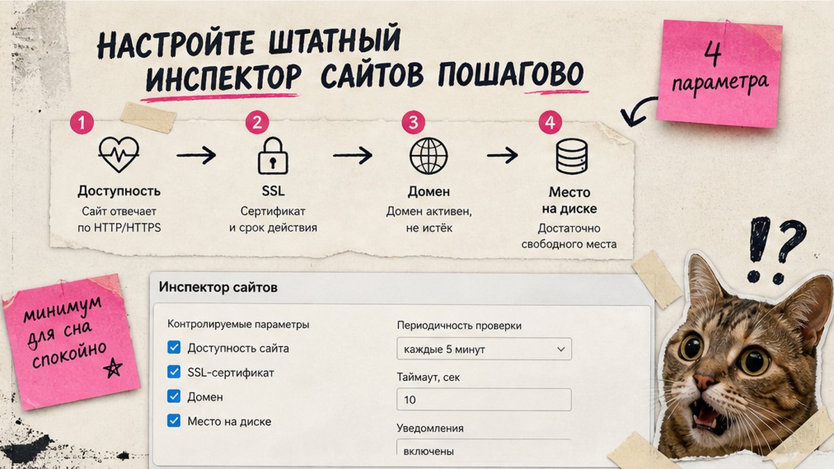 Схема шагов настройки Инспектора сайтов 1С-Битрикс