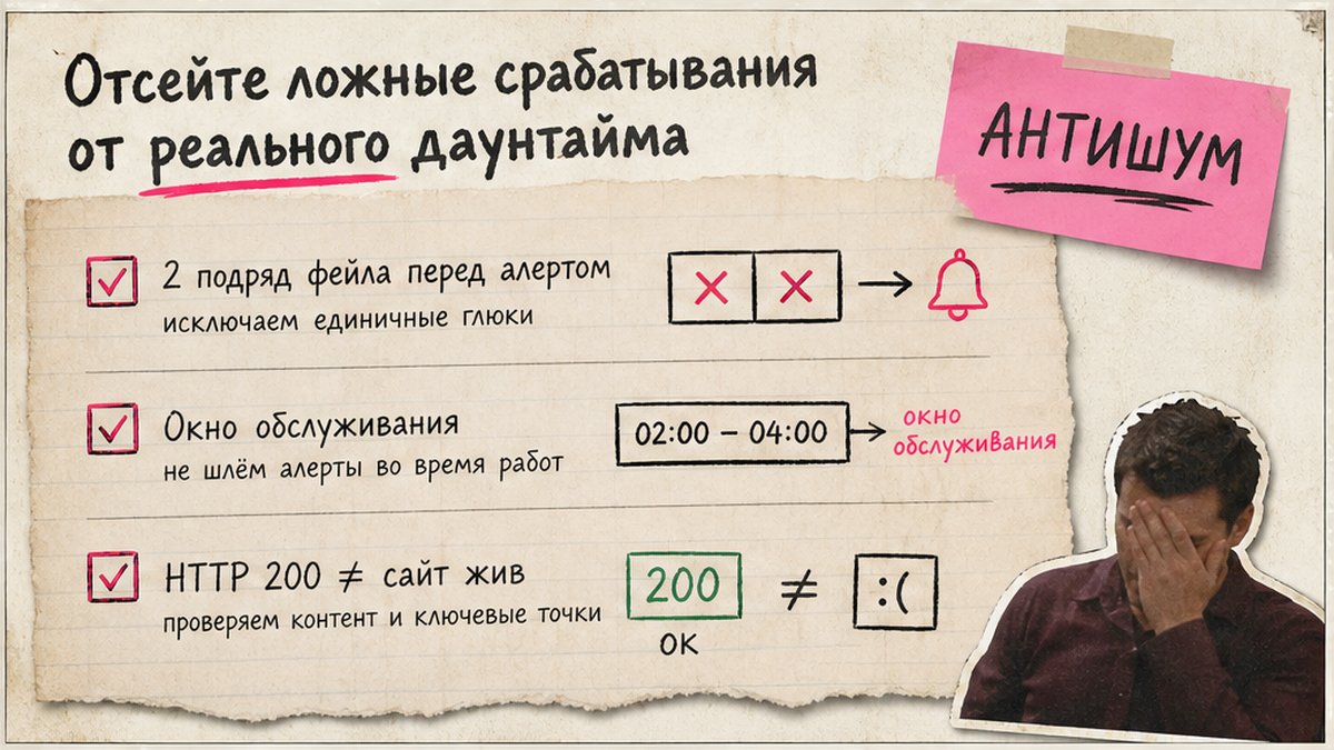 Чеклист антишума: ложные down против реального даунтайма